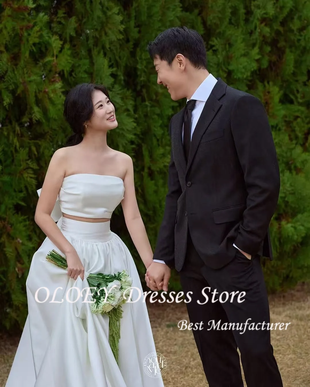 OLOEY 2025 Lvory Romance Straps Corset Back Korea Wedding Dresses Photoshoot  Floor Length Bridal Gowns Satin Customised