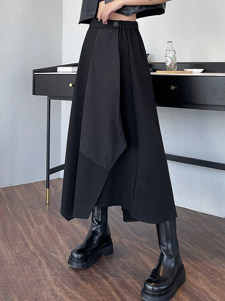 [EAM] High Elastic Waist Black Irregular Zipper Long Casual Half-body Skirt Women Fashion Tide New Spring Autumn 2024 1DF0332