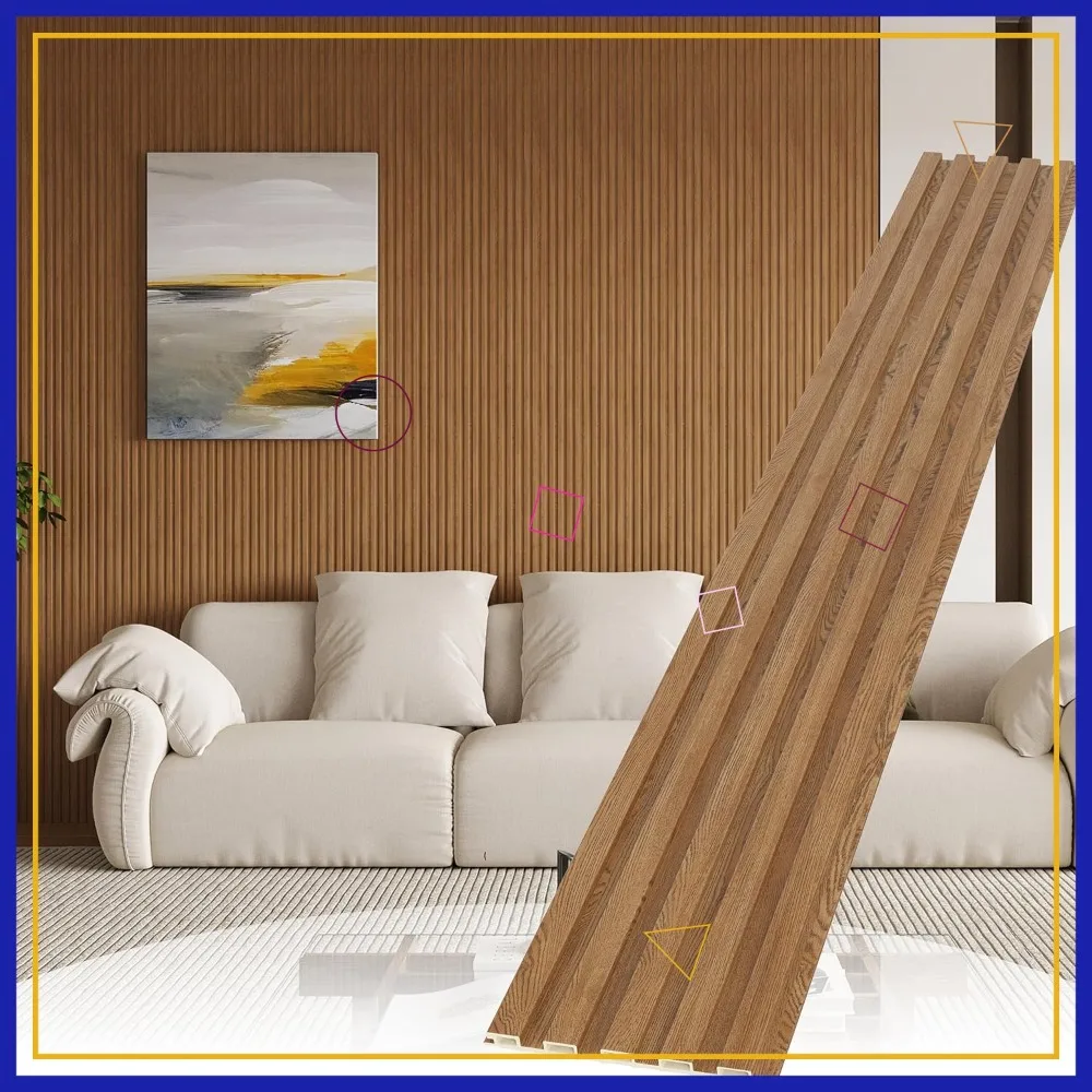 

WPC Slat Wall Paneling,8-Pack 3D Wood Wall Panels,Acoustic for Interior Decor,Living Room,Bedroom,Golden Oak,95x6 in