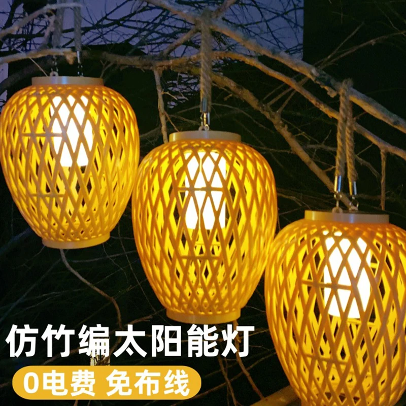 Imagem -03 - Estilo Chinês Imitação Bambu Lanternas Solares Zen Pátio Candelabro Decoração do Jardim Luzes Penduradas Layout de Varanda Novo