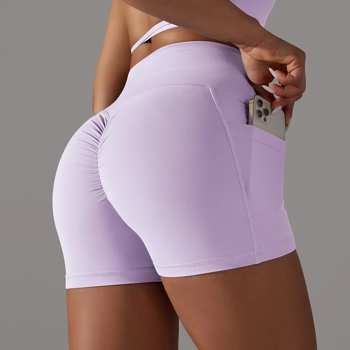 Short taille haute croisé pour femme, legging de sport avec poche, pantalon d'entraînement, nouveau