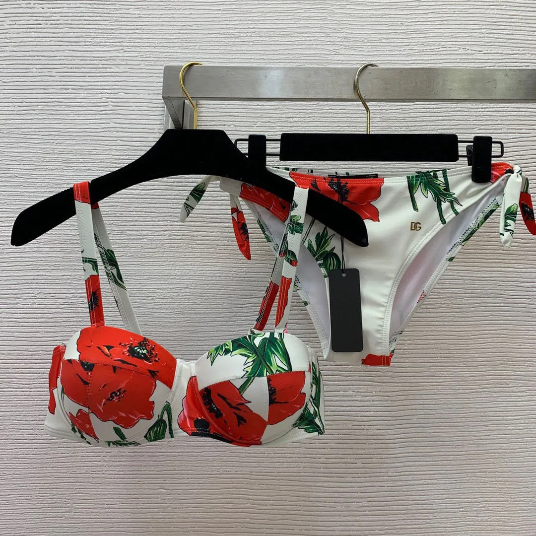 New summer women's fashionable print conservative backless shoulder straps split bikini suit two-piece beach vacation swimsuit