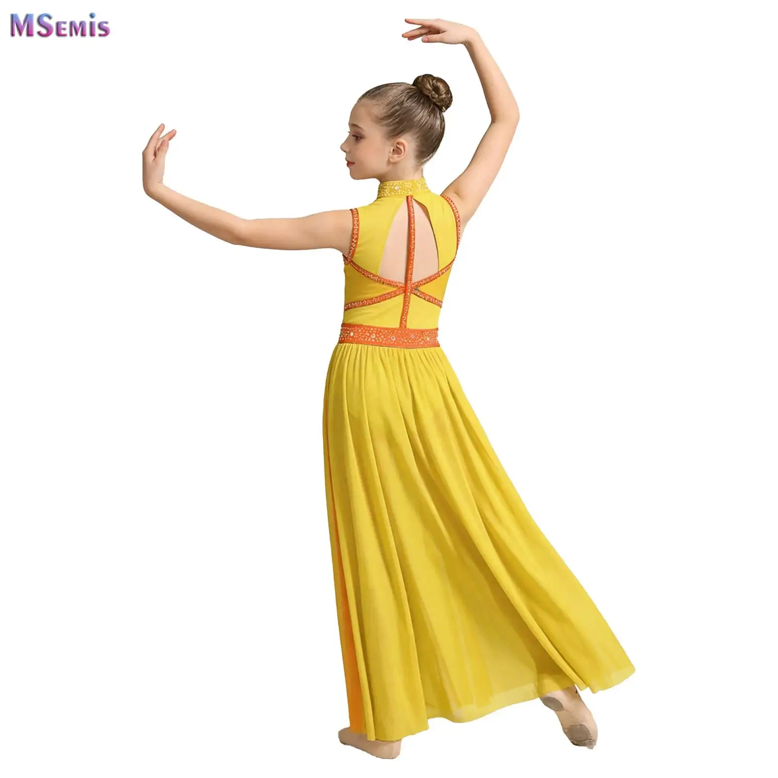 

Lyrical Rhinestones Ballet Ballroom Waltz Dance Outfits Kids Girls Sheer Mesh Contemporary Ballet Stage Performance Dance Dress
