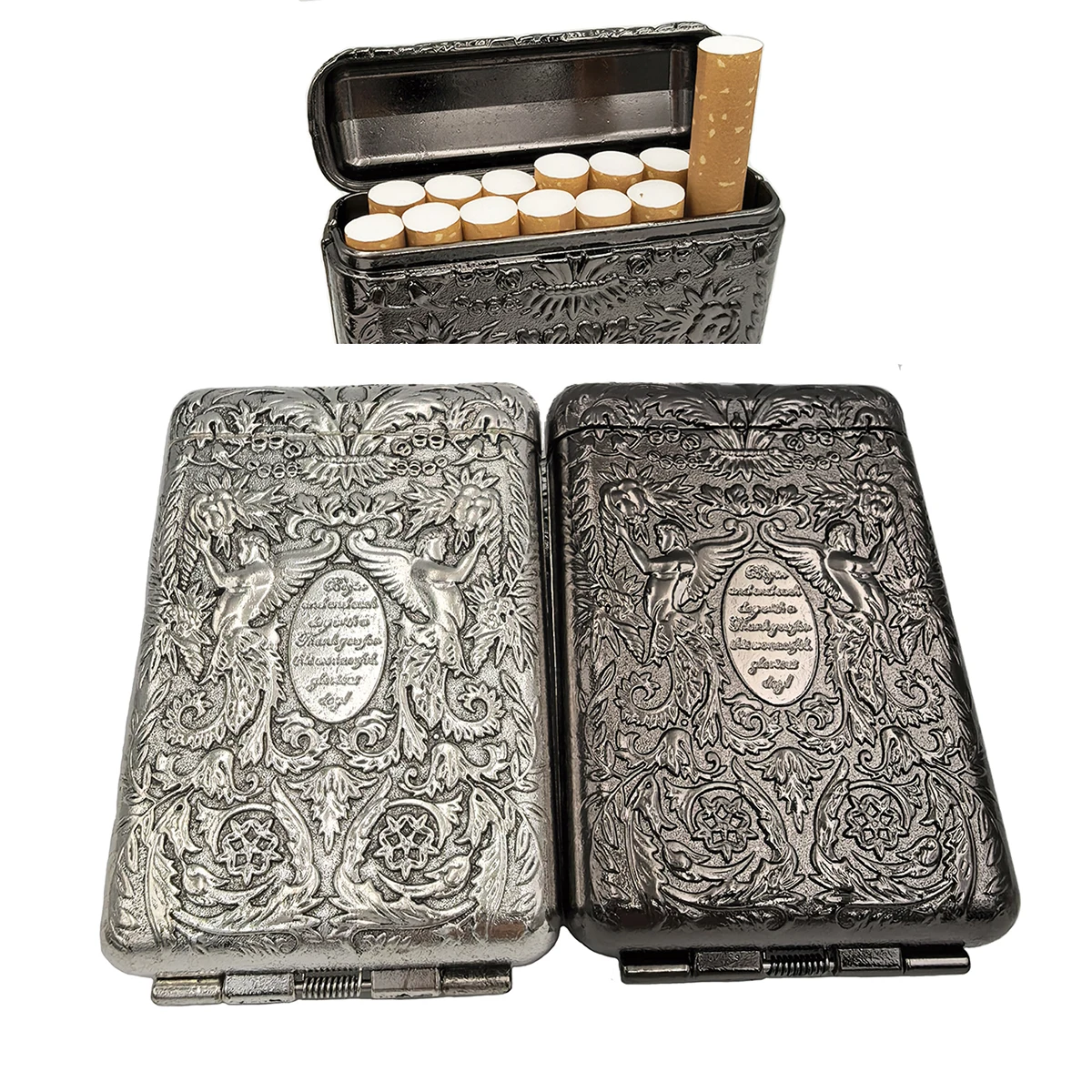 Metal Cigarette Case King Size Retro Carved Cigarette Case Metal Luxurious Holder Pocket Tobacco Storage Box
