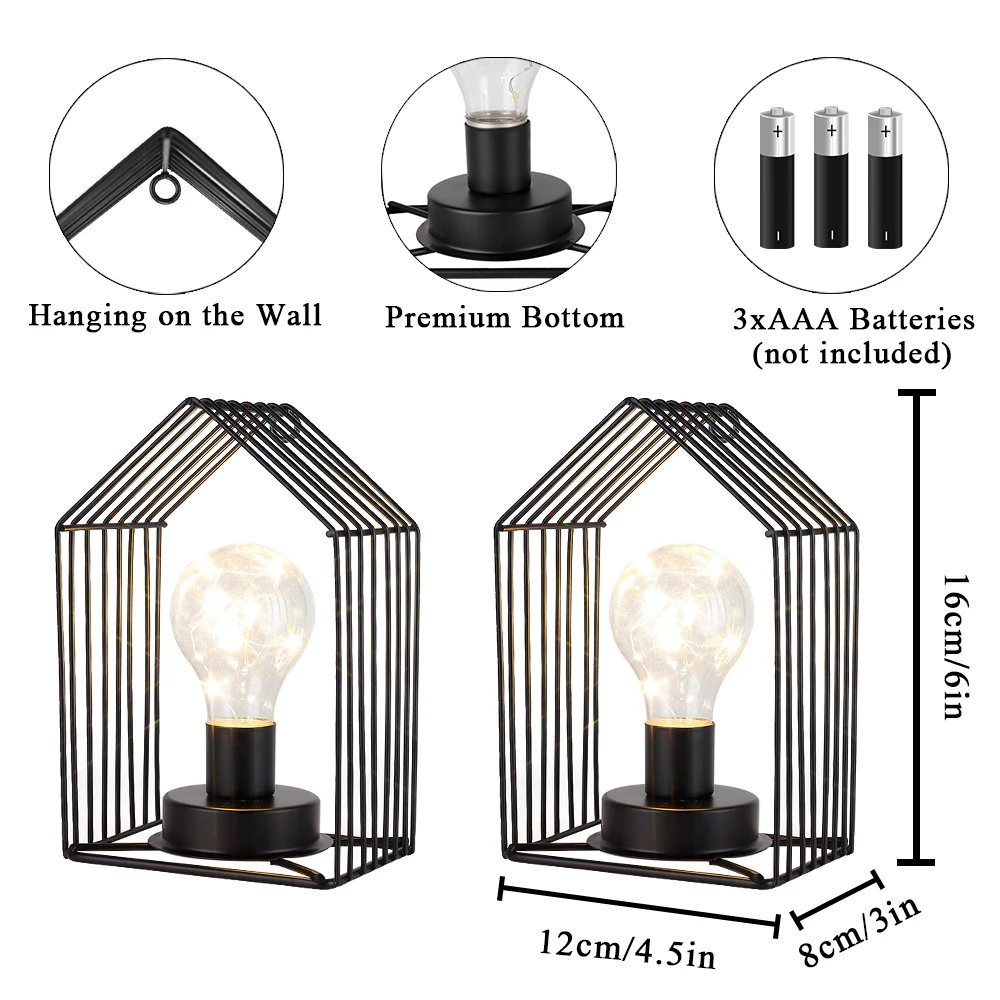 Set of 2 Battery Operated Wall Sconce 7''H Metal Wall Mount Lamp with 6-Hour Timer and Fairy Lights Bulb Table Lamp Wall Decor