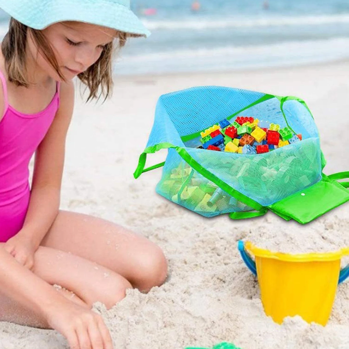 1 szt. Wielokolorowa Duża Torba Plażowa z Siatki, Przenośna Torba na Plażę Odporna na Piasek z Wygodnym Otworem do Zawieszenia, Oddychająca Składana Torba do Przechowywania
