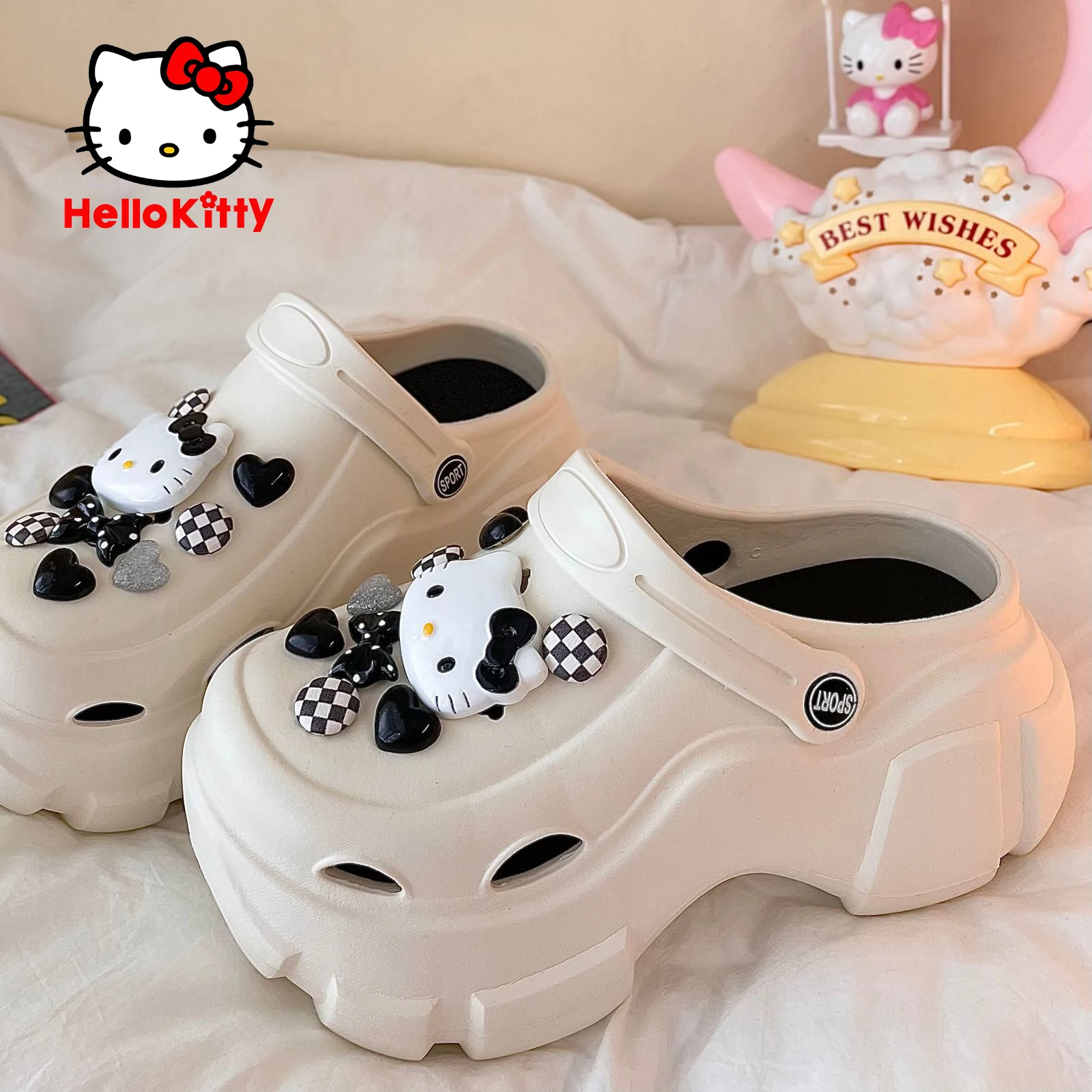 Sanrio Hello Kitty Anime  Slippers Japanese Kawaii Slipper Anti-Slip Beach Pattern Breathable Cartoon Light Rubber Sweet Outdoor