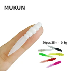 MUKUN 20PCS New Mini Soft Fishing Lure 0.3g/35mm Silicone Bait Swimbait Wobblers Worm bass Carp Rockfishing Fishing Tackle