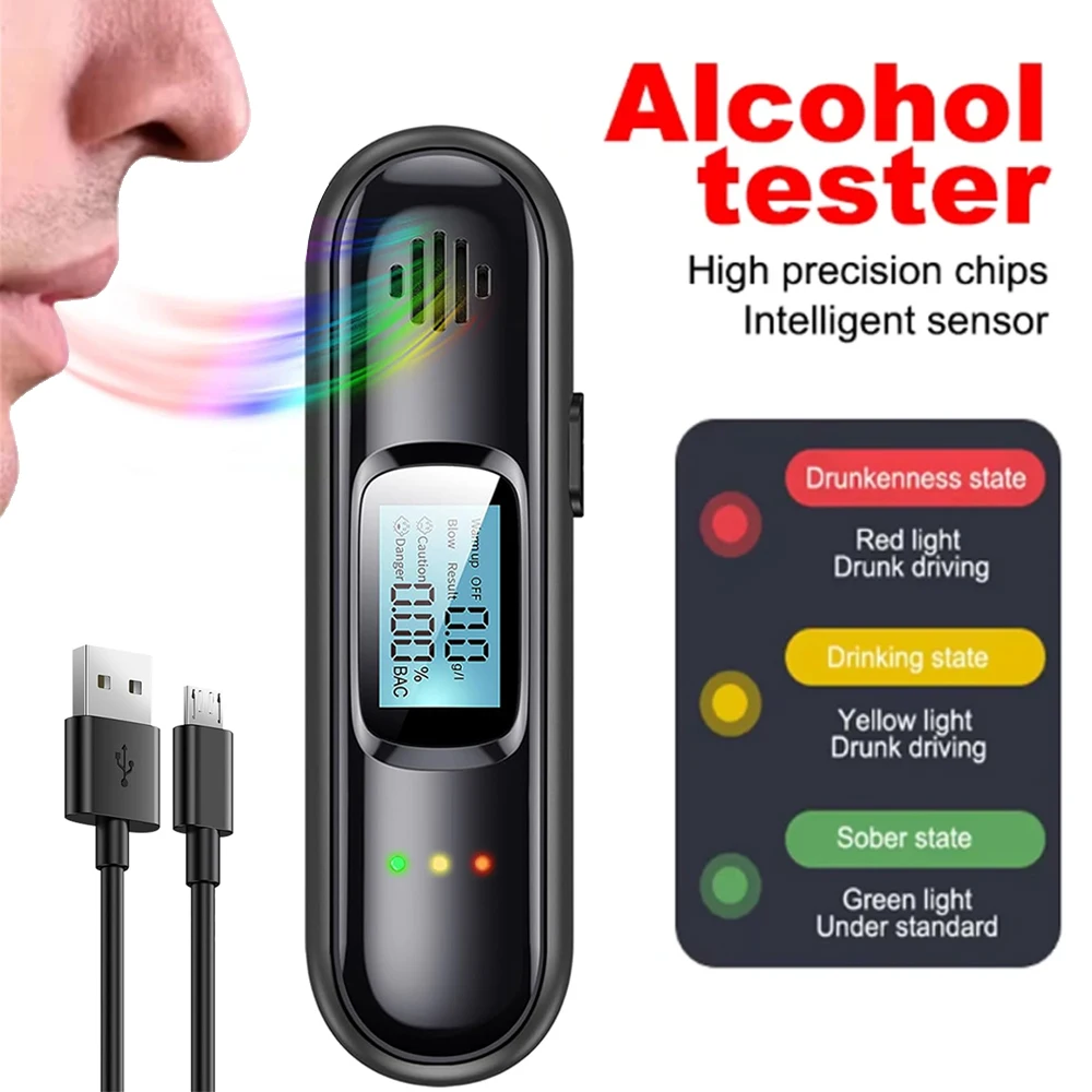 Testador de álcool sem contato com display digital LED Alcoholmeter USB recarregável testador de álcool bafômetro ferramenta de diagnóstico