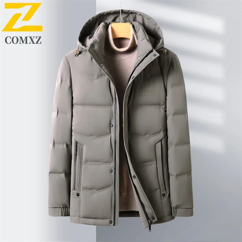 

COMXZ High-quality Men Down Jacket Detachable Hooded Collar Snow Windproof Parka 90 Percent White Duck Down Hiking Winter Garmen