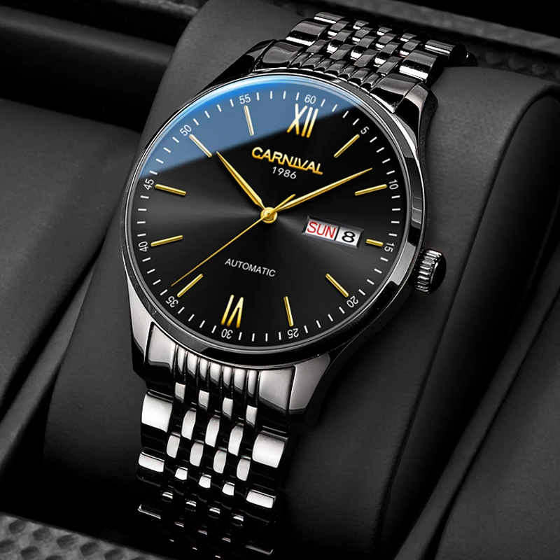 Carnival Brand Luxury Imported Movement Mechanical Watch Men Fashion Week Date Automatic Watches Stainless Steel Wristwatch Male
