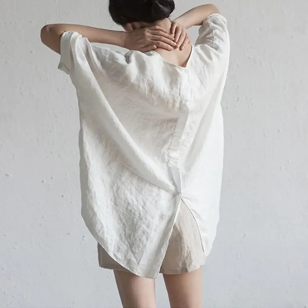 Pullover oversize da donna O-Collo di media lunghezza con orlo diviso sul retro Camicia estiva Camicetta pullover a mezza manica tinta unita Abbigliamento femminile