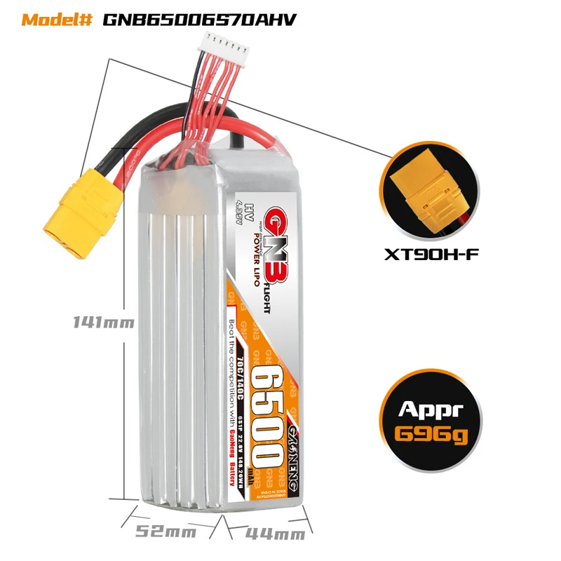 Batería Lipo GNB 6S 6500mAh 22,8 V 70C/140C Softtcase con enchufe T XT60 XT90 para coche RC Buggy tanque tren RC piezas de modelo de carreras