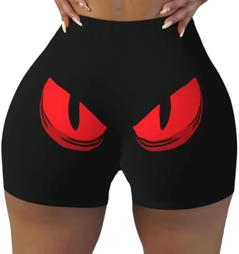 

Evil Sad Teary Eyes Black Women's High Waist Workout Yoga Shorts Stretch Shorts Running Sports Short Pants