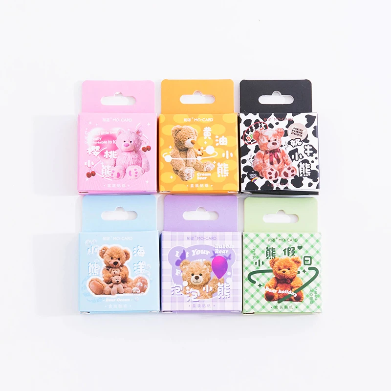 45Pcs Mini Box  Material literary Cartoon Bear Scrapbooking Hand Account Base Diary pink School Supplies 	Scrapbooking stickers