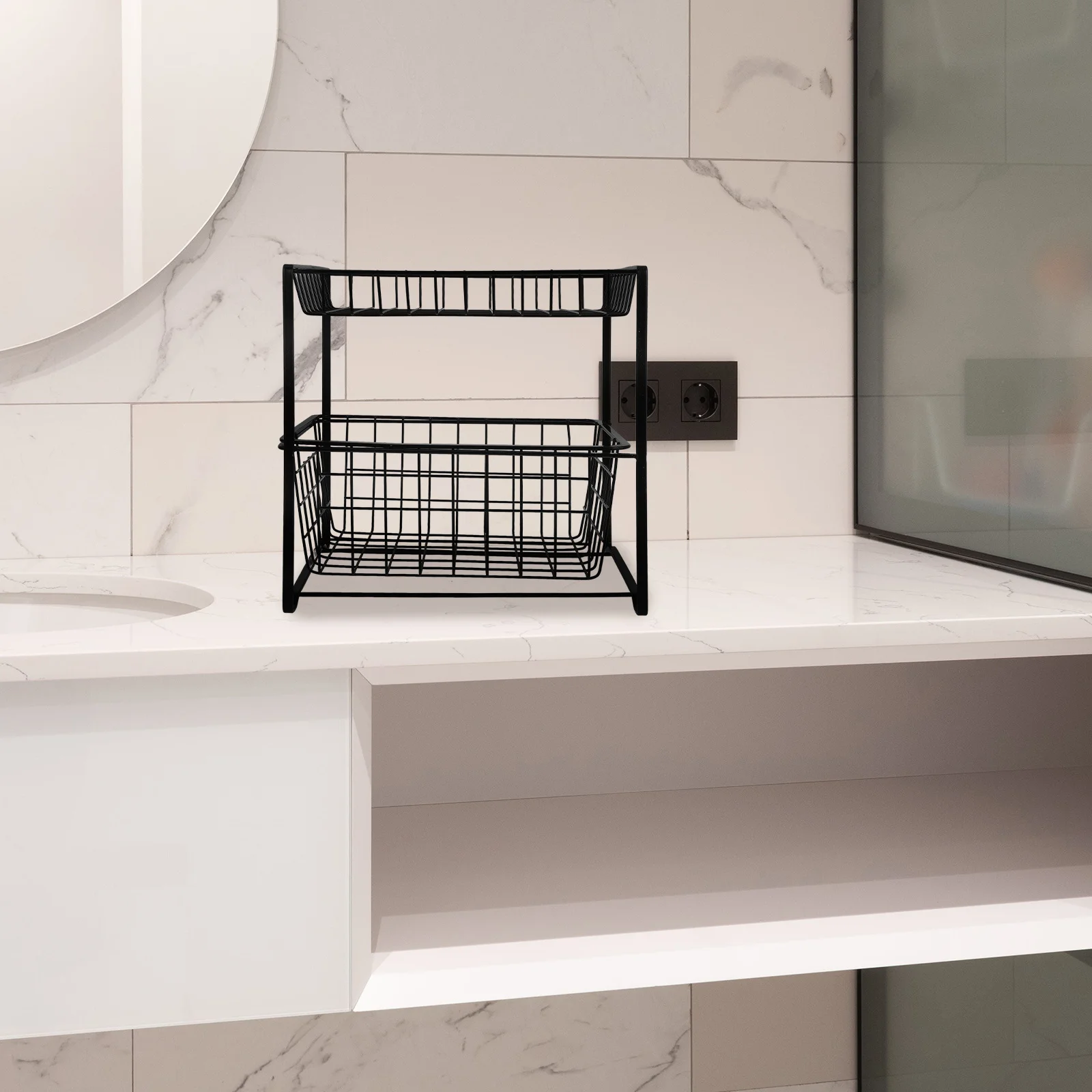 رف تخزين خزانة الحمام تحت المنظم لأرفف حوض المطبخ وتوفير المساحة على شكل درج منظمون تحت الحوض