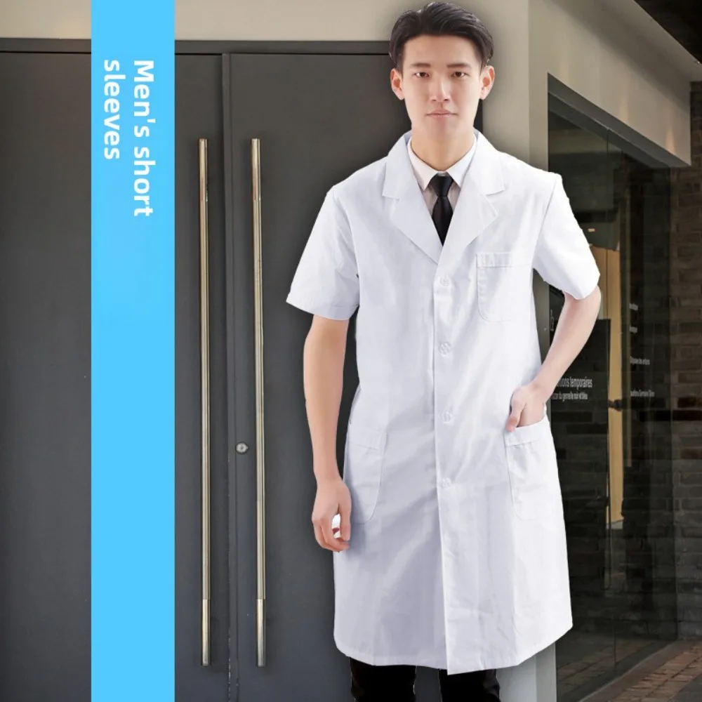 Unisex Lab Coat Short Sleeve Breathable Doctor Nurse Isolation Gown for Students Hospital Staff