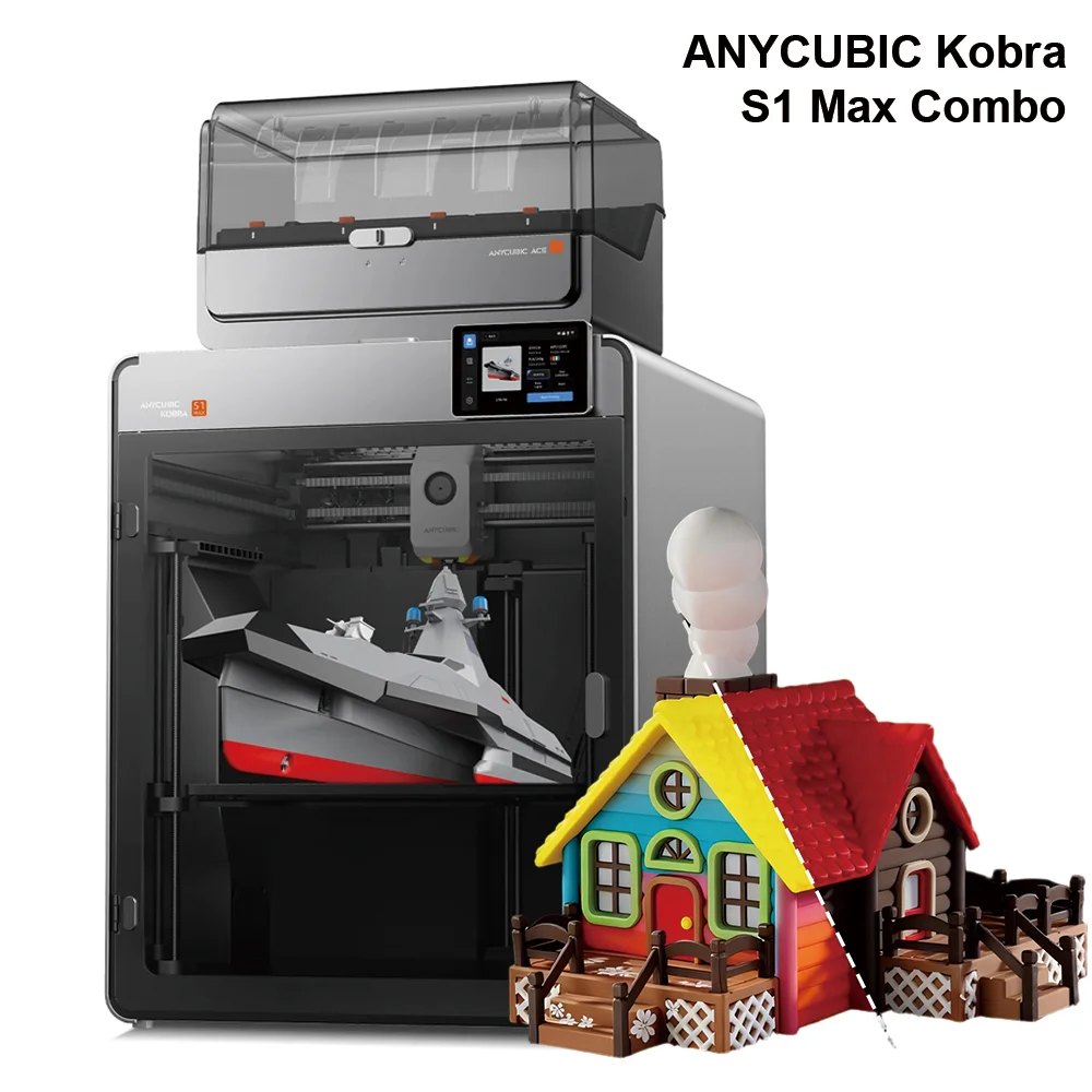 

3D-принтер Anycubic Kobra S1 Max Combo MultiColor с соплом из закаленной стали, высокая точность, максимальная скорость 600 мм/с, область печати 350×350×350 мм