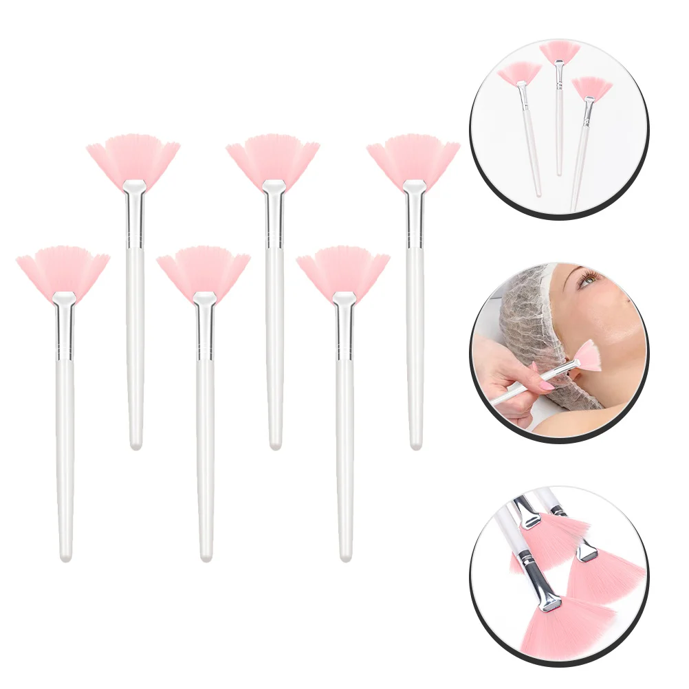 

6pcs Fan Highlighting Face Makeup For Powder Foundation Blending Long Handle Soft Bristles Professional Makeup Tools Facial