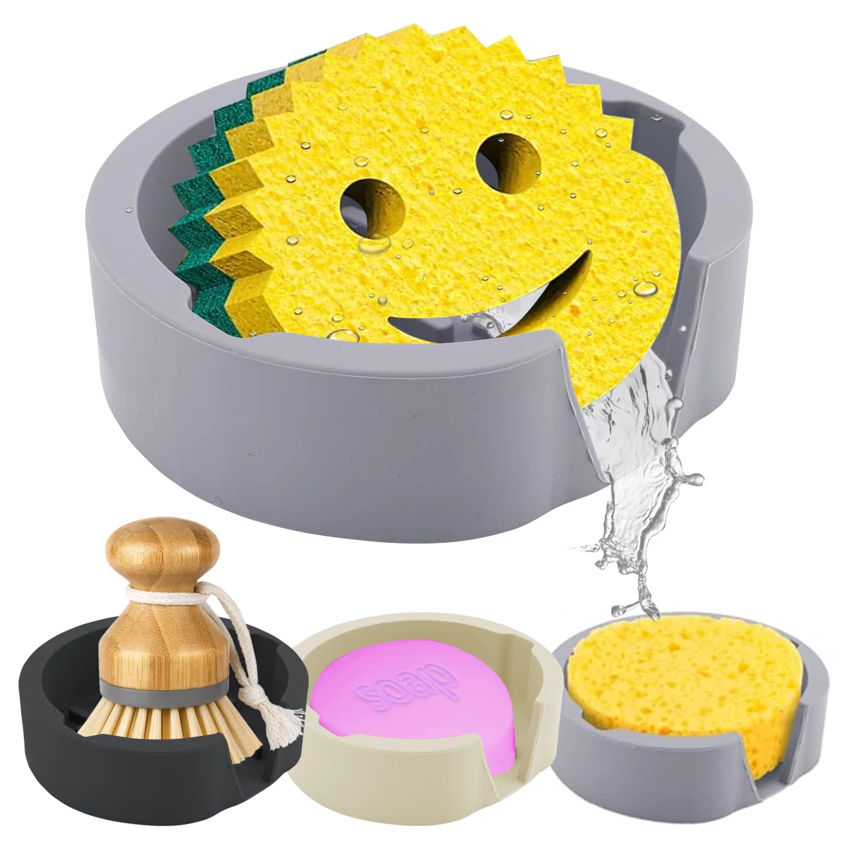 Soporte grande para esponja de cocina Compatible con esponja Scrub Daddy - Soporte para esponja de silicona que se desren en su fregadero - Se adapta al plato B