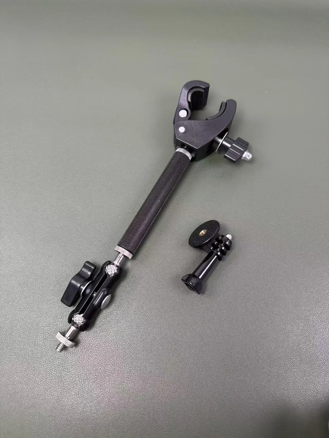 Universal Sport Camera Clamp Mount Extended Aluminum Rod 360° Rotating Joint for Desktop Round Tubes
