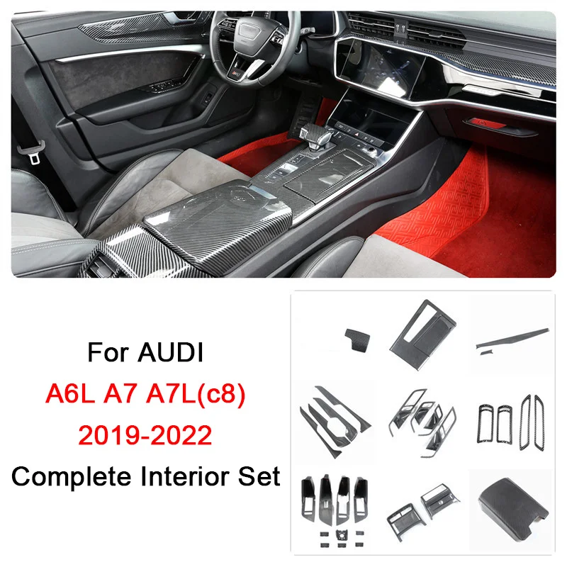 

For Audi A6L A6 A7 C8 2019 2020 2021 2022 2023 2024 Model Carbon Grain Overlay on Dashboard, Door, Steering Wheel, Gearshift