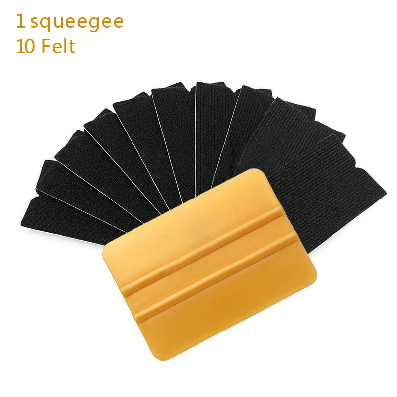 10pcs Felt with 1pcs Squeegee Replaceable Felt Edge Vinyl Film Wrap Kits Squeegee Applicator Tools for Beginner Intermediate