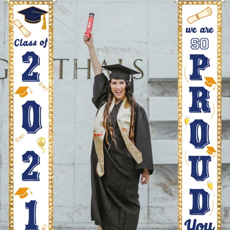 2 Pieces 2021 Graduation Porch Sign Graduation Congrats Banner Decoration For Graduation Party Grad Party Decorations