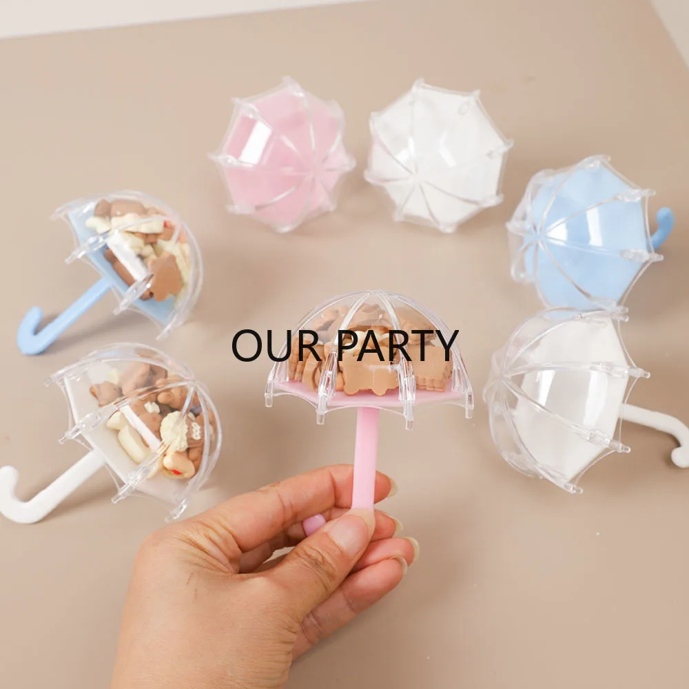 6/12Pcs Mini Umbrella Shape Plastic Candy Box Transparent Gift Packing Boxes for Kids Birthday Baby Shower Wedding Party Decor