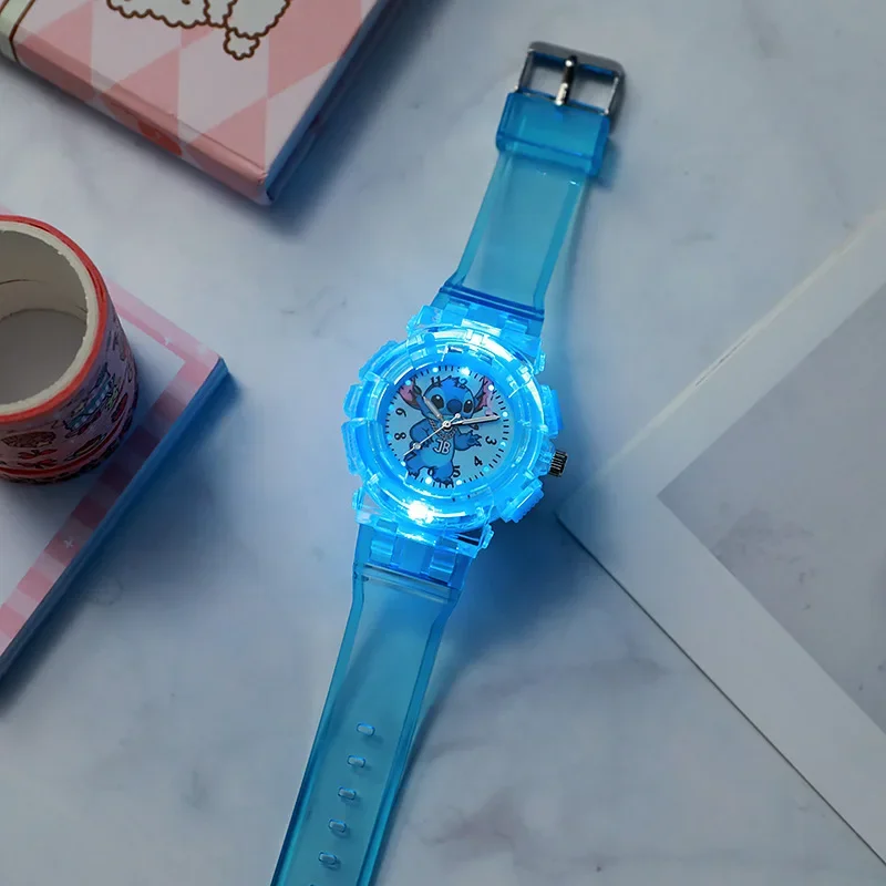 Disney Stitch Angel Watch Pattern Led Glowing Flash Children Watches Toys Fashion Quartz Wristwatch Christmas Gifts for Kids
