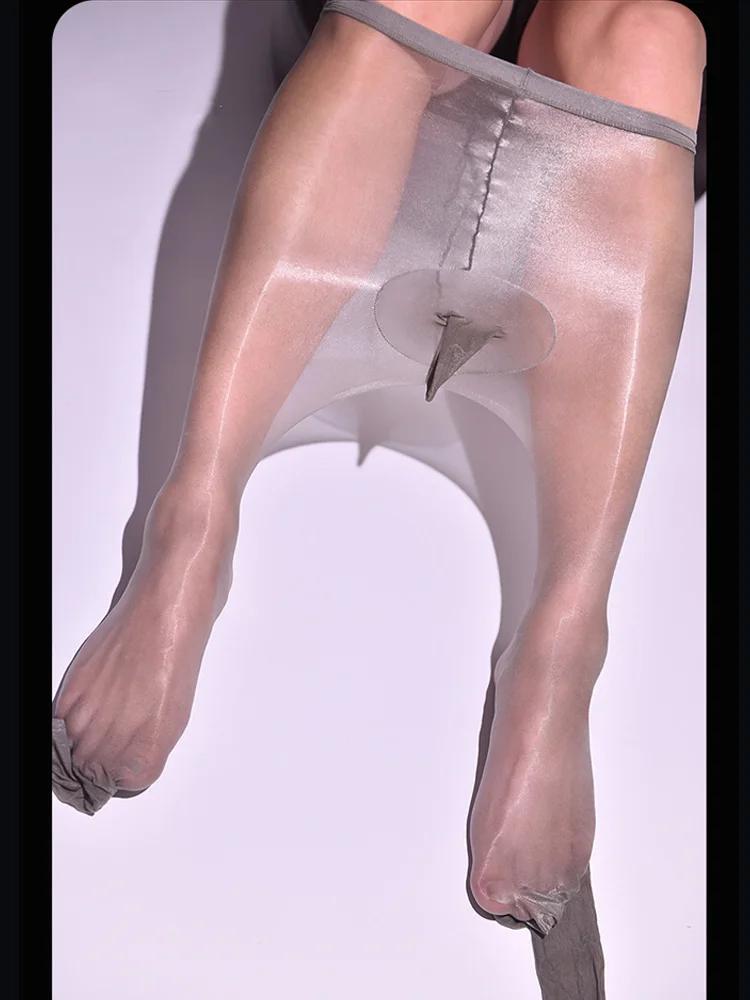 Sexy Men 1D Oil Shiny Pantyhose Sheer See Through U Convex Pouch Stockings Sexy Glossy Pantyhose Tights Plus Size