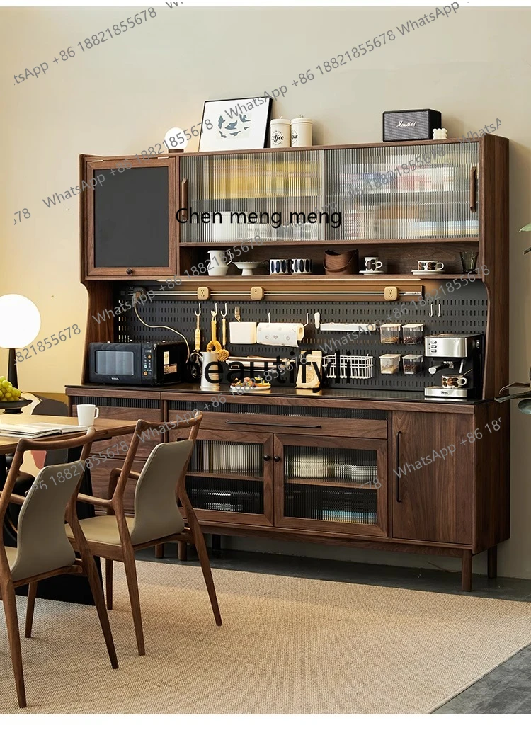 X Black Walnut Sideboard Cabinet Solid Wood Integrated Wall-Mounted Wine Cabinet Tea Cabinet Storage Countertop Rock Slab