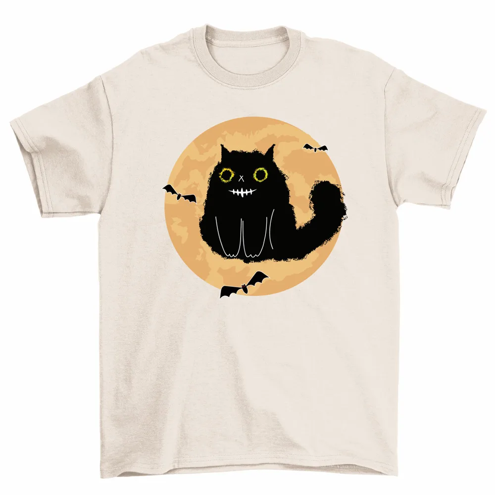 Drawing Halloween T-Shirt Cute Kitty Cat Lover Tee Men Women High Quality 100%Cotton Short Sleeve