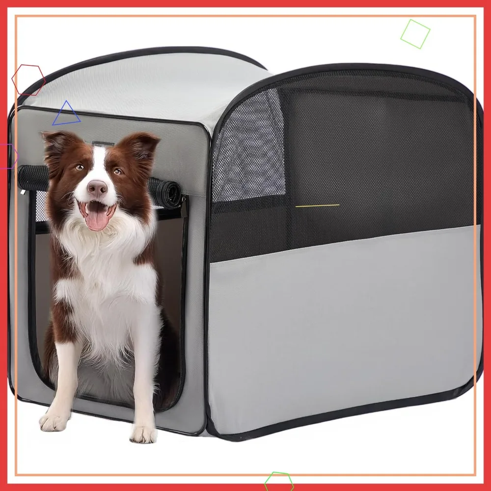 

Waterproof Pop-Up Dog Crate for Medium Large Dogs, Lightweight Travel Carrier Indoor/Outdoor Pet Cage in Grey