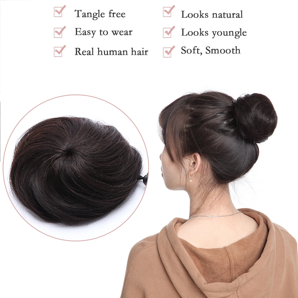 100% Human Hair Bun Donut Updo Clip In Hairpiece Drawstring Chignon Ponytail Extenstions Scrunchies Hair Piece For Women