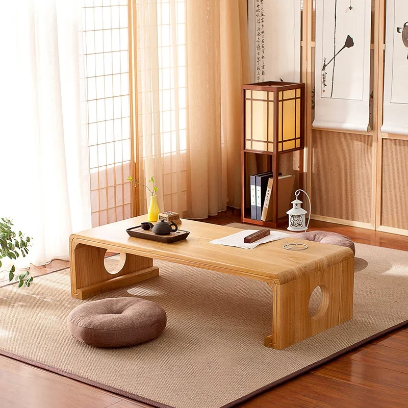 Mesa baja rectangular de estilo asiático para sala de estar, muebles de madera de interior Vintage japonés, mesa de piso Tatami de 50x40cm