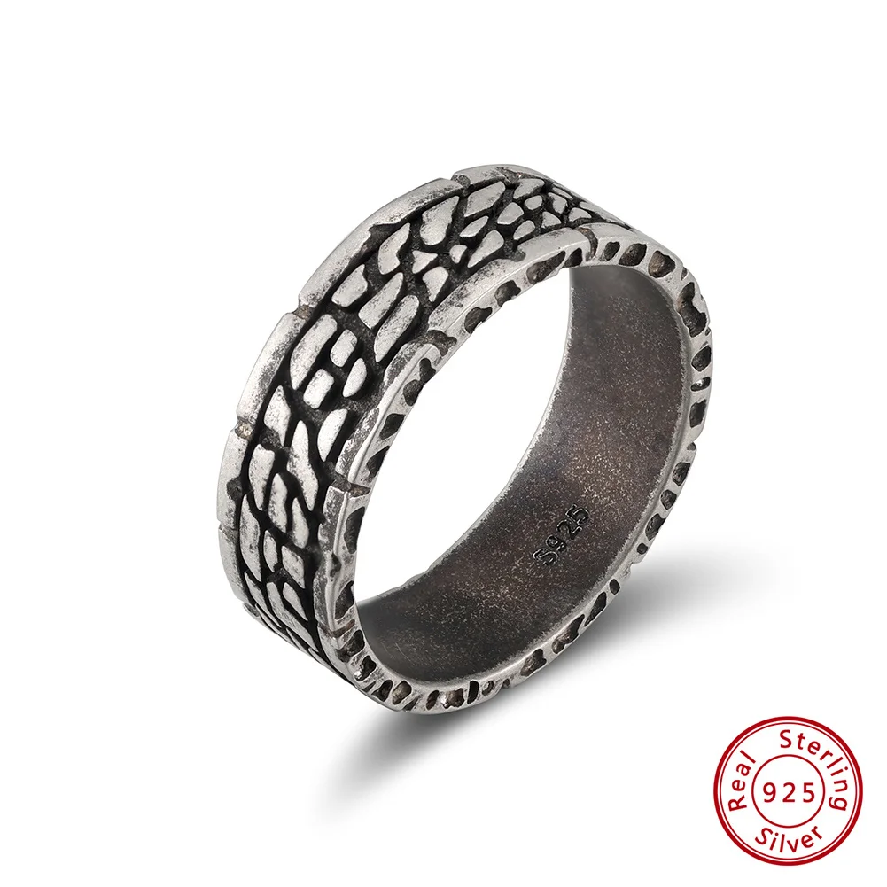 

KISS MANDY Vintage Fashion Finger Ring For Men Genuine 925 Sterling Silver Grooved Ring Birthday Gift Personalized Party NMR17