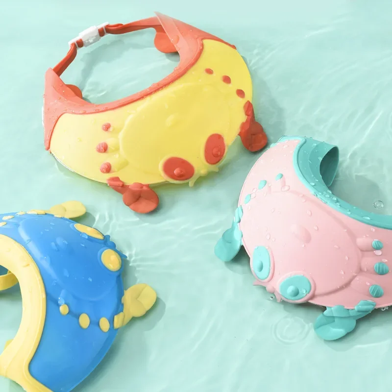 Baby Bath Ear Protection Safe Head Cover Adjustable Baby Shower Cap Cute Crab Shape for Children Wash Hair Shield Shampoo Hats