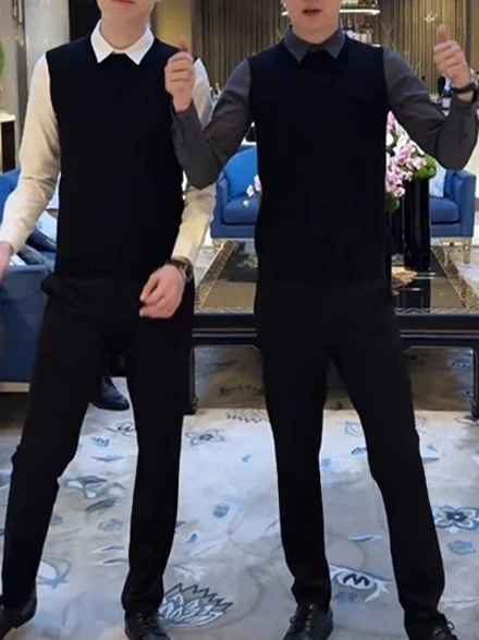 

Men's irt Collar Sweater Casual Slim Fit Autumn Faion Knitted Top Two-Piece Set Busin Casual Sle Long Sve