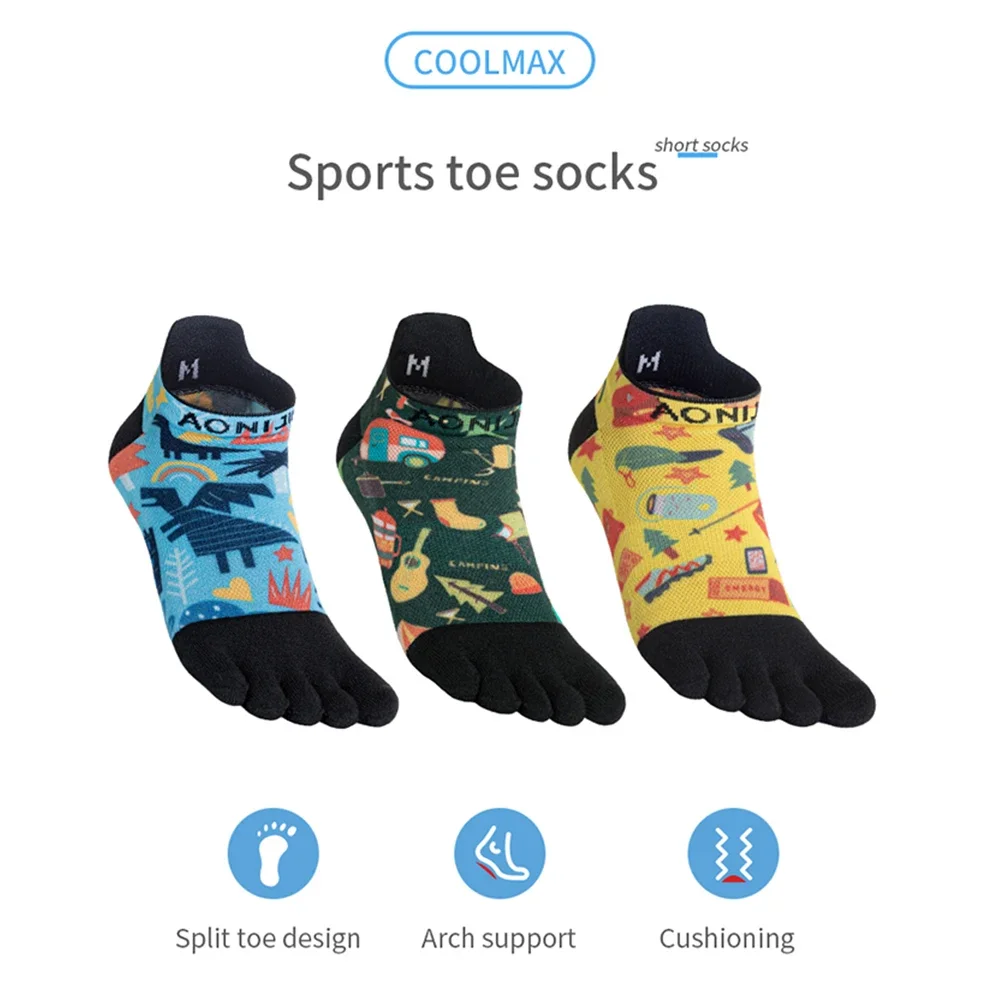 AONIJIE E4841 3 Pairs Running Ankle Toe Socks for Men and Women Lightweight Coolmax High Performance Five Finger Athletic Socks