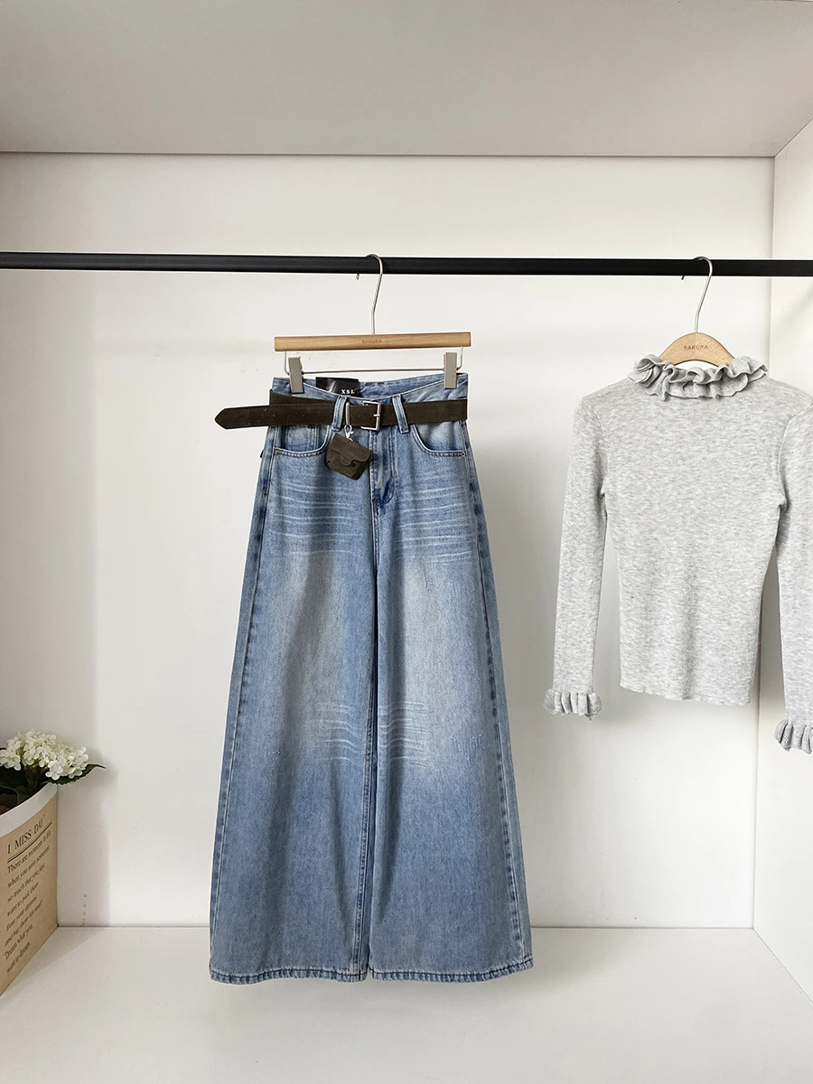 

Spring 2026 High Waist Loose Women's Jeans Pure Color Casual Wide Leg Pants Korean Style Simple Elegance Polyester Fiber