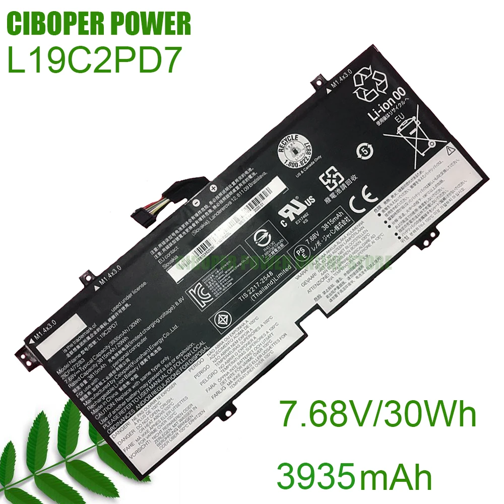 CP Laptop Battery L19C2PD7 L19M2PD7 7.68V/30Wh/3935mAh For IdeaPad Duet 3 10IGL5 Series 5B10X82537 SB10X82539 Notebook