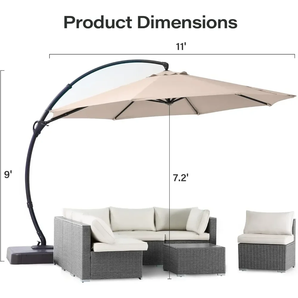 Outdoor Patio Umbrella, with Base Included, Curvy Cantilever Umbrellas, Hanging Umbrellas with 360° Rotation, Patio Umbrella