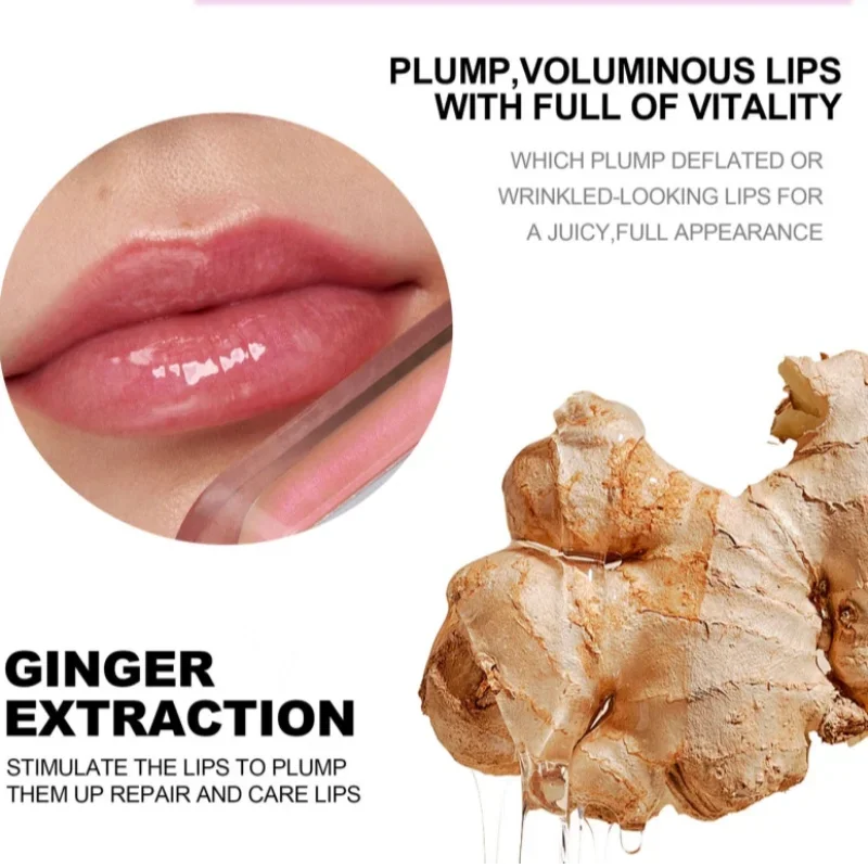 ลิปกลอสขิงเพิ่มความอวบอิ่ม ลิปกลอสเนื้อลิควิด ลิปกลอสใส ลิปสติกแบบกระจก บำรุงริมฝีปากให้ฉ่ำวาว ไม่หลุดลอก