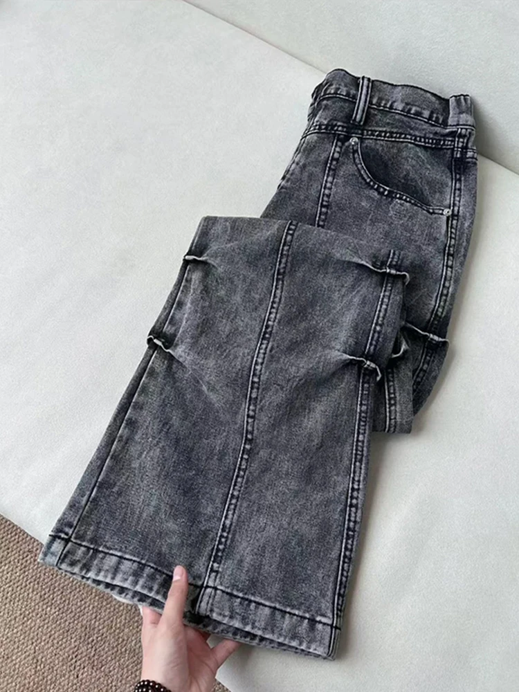 

Американские ретро плиссированные джинсы мужские летние уличные крутые прямые брюки для похудения микро расклешенные брюки повседневные дышащие джинсовые брюки