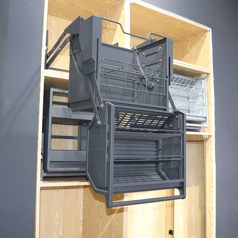 Refrigerator top cabinet double-body lift basket storage high and deep double-layer hanging cabinet pull-down lift