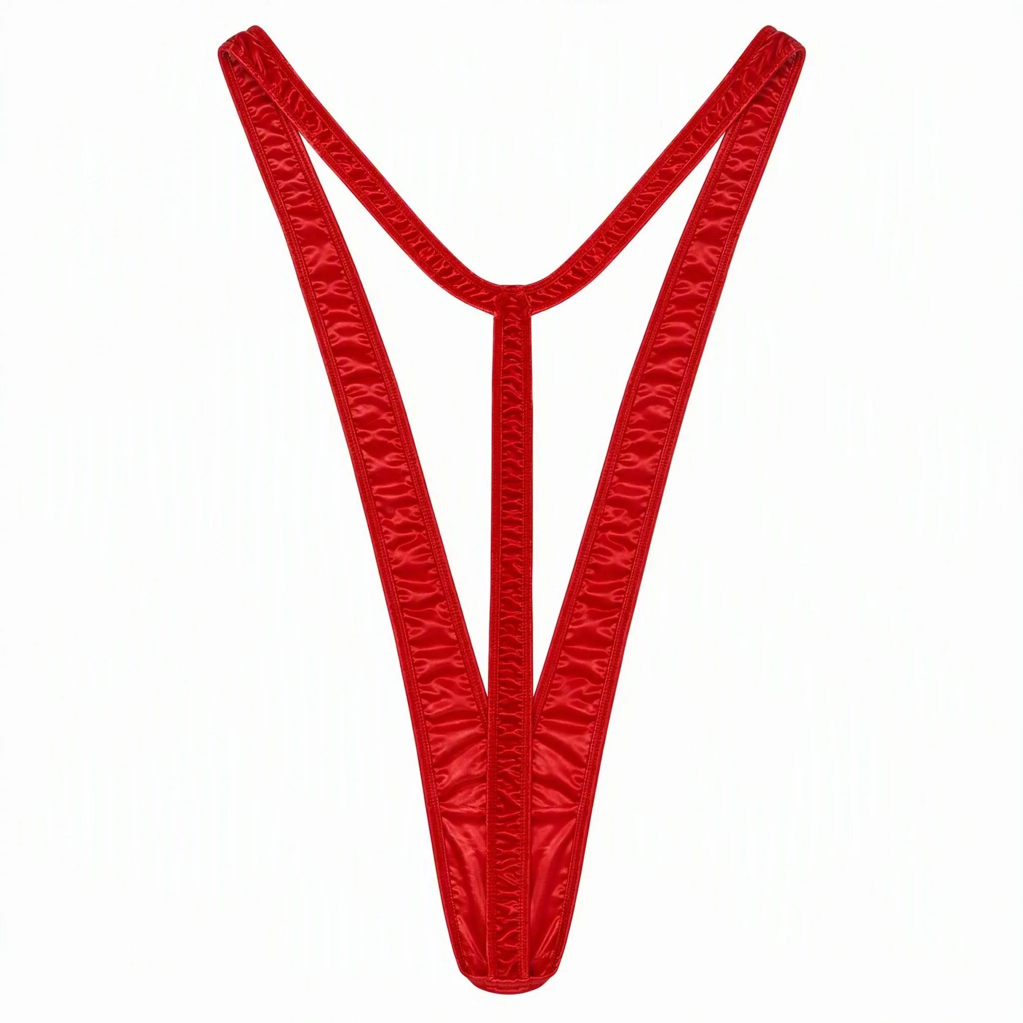Men Christmas Funny Thong G-string, Red Velvet Suspender Underwear with Cool Santa Claus Plush Pouch, Xmas Party Cosplay Novelty