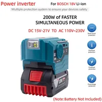 200W Power Inverter for BOSCH 18V Lithium Ion Battery Adapter with 110V~230V AC Outlet with USB LED Light (No Battery)