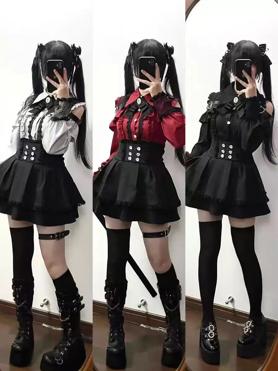 

Sweet Encounter Korean Style 3D Button Splice Long Sleeve Dress Set Simple Commute Fashion Set Two Piece Set Polyester Fiber