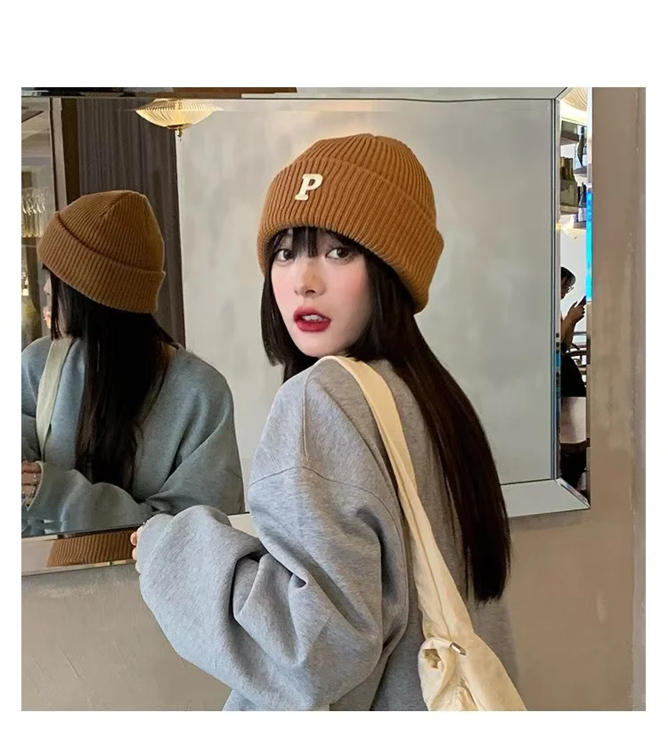 Autumn and winter P letter woolen hat children autumn and winter Korean version of ins fashion warm everything students sweet co